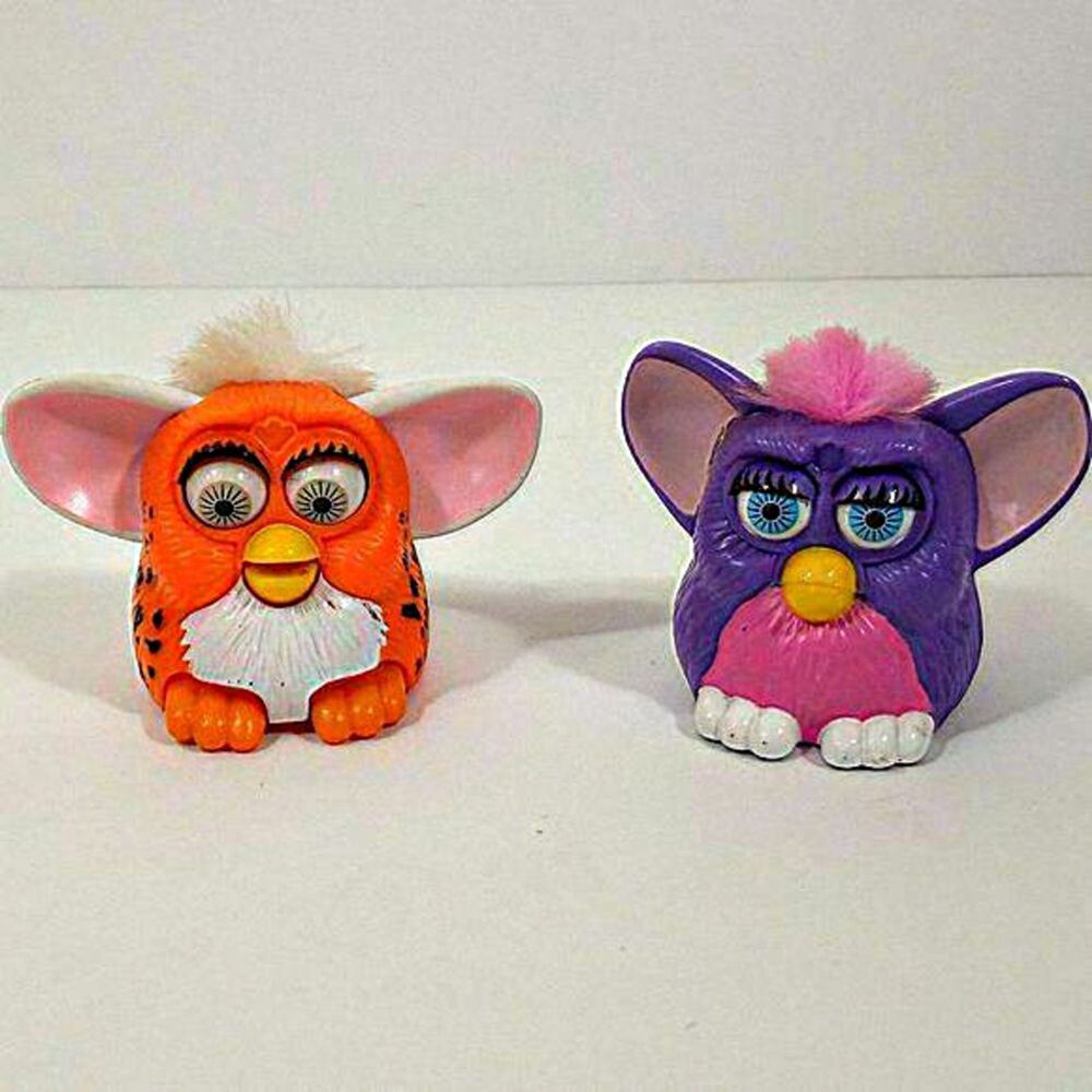 2 1998 Vintage Furbys from McDonalds Orange and Blue Tiger Electronics N43